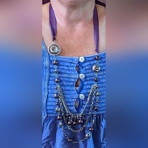 New beautiful long tie purple and silver tone necklace, T5B7C